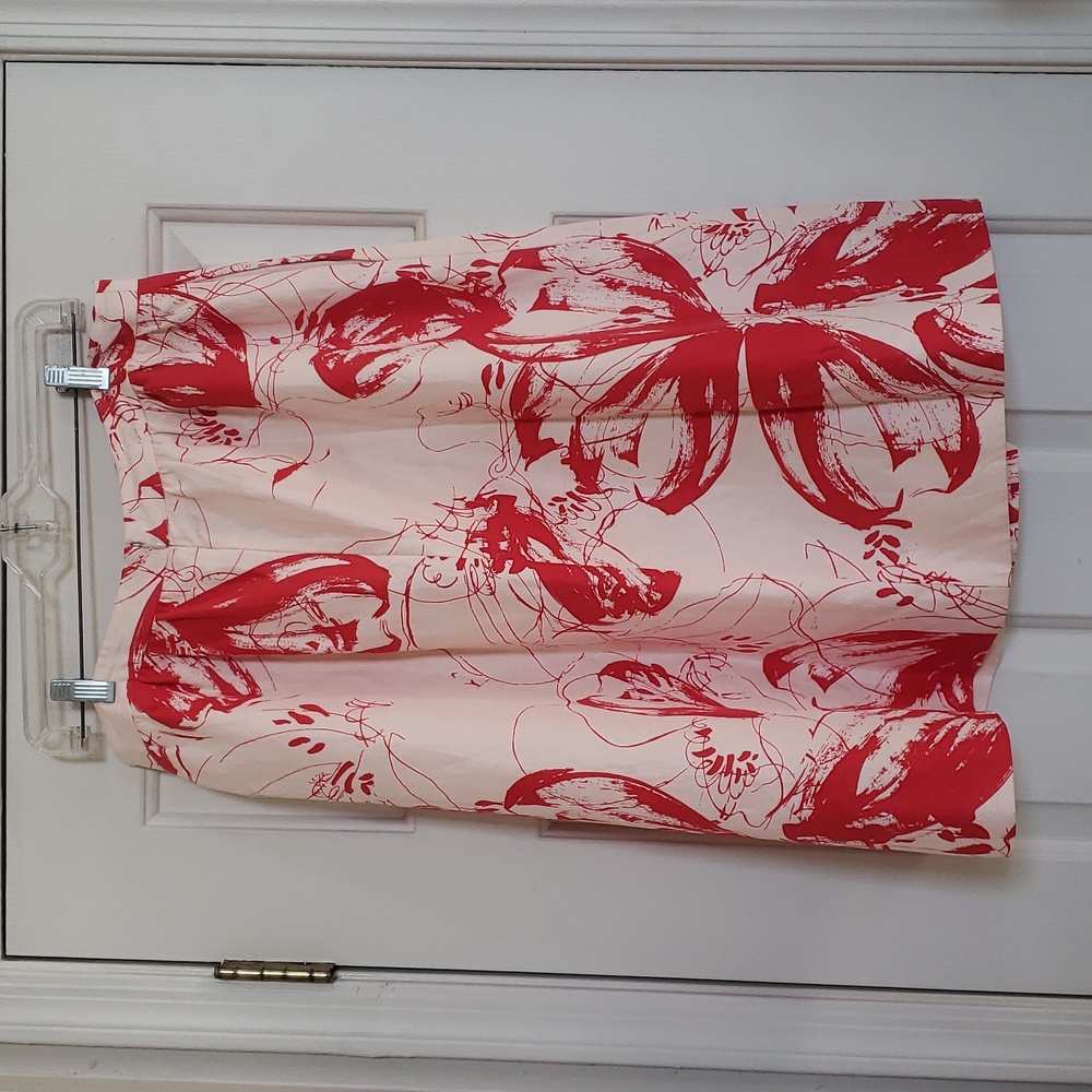 Classiques Entier Silk Linen Floral A-Line Skirt Red Cream Size 14 Below Knee - Picture 4 of 10